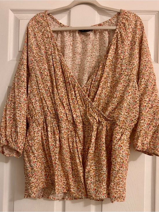 Lane Bryant Tops - Lane Bryant Cream Floral Wrap-Style Tunic Top